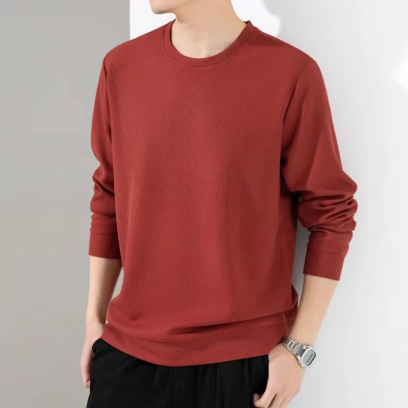 

2024 Spring Autumn Casual Waffle Design Pullovers Sweater Men Long Sleeve O-neck Pullover Slim Fit Business Sweaters for Men