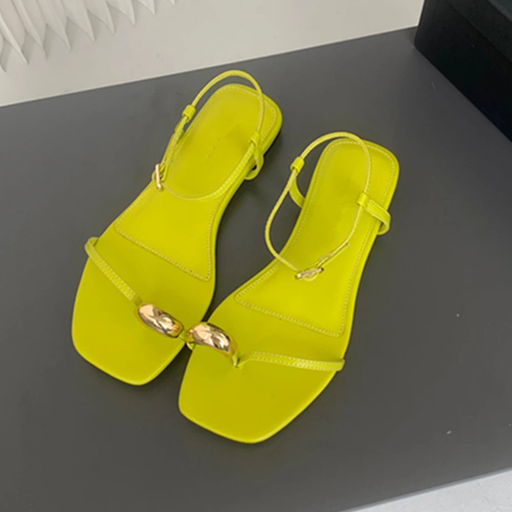 

Elmsk Fashion Ladies Slippers Blogger Yellow Sandals Women Ring Buckle Leather Flat Shoes Vacation Casual