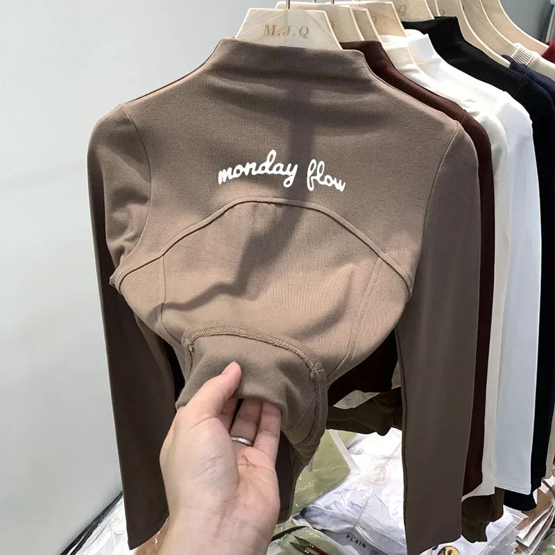 Mondayflow Tennis Shirt Women's Spring Style Simple Sports Outdoor Korean Style Golf Clothing High Neck Underwear Golf Wear