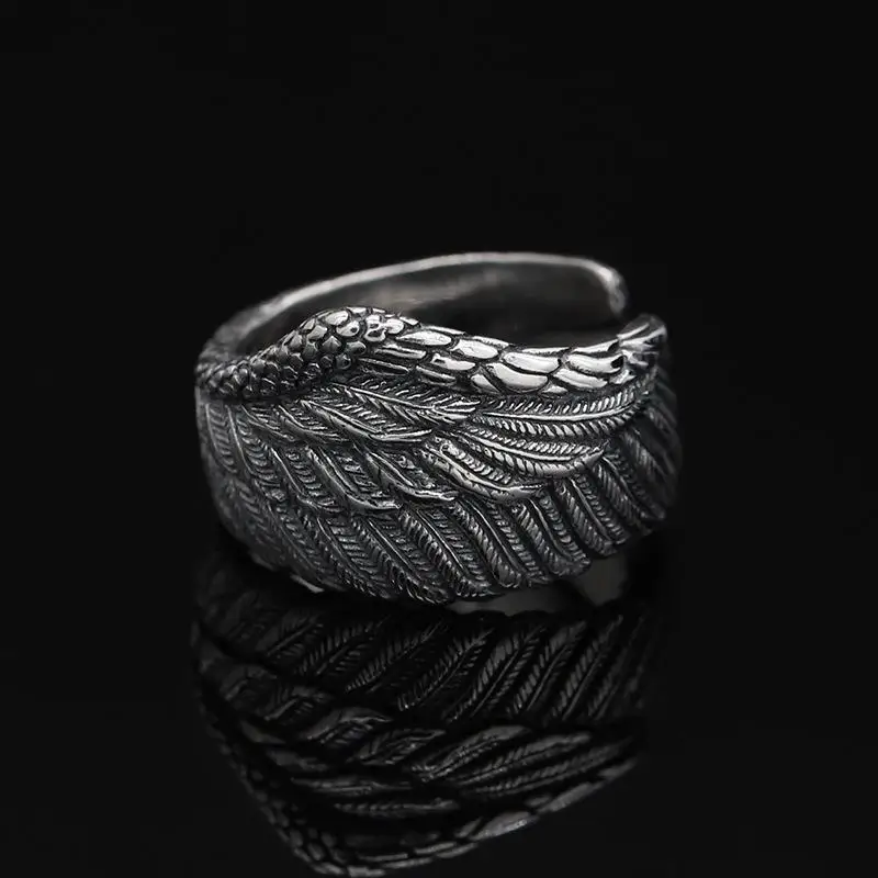 Anello In Argento Sterling S925 Anello Con Apertura In Piuma Giapponese Seiko Vintage Thai Silver