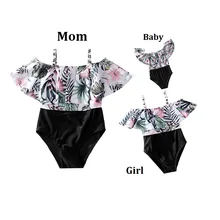 

Family Set Flower Mother Daughter Matching Swimsuits Ruffled Mommy and Me Mom Mum Baby Swimwear Clothes Women Girls Bath Suits