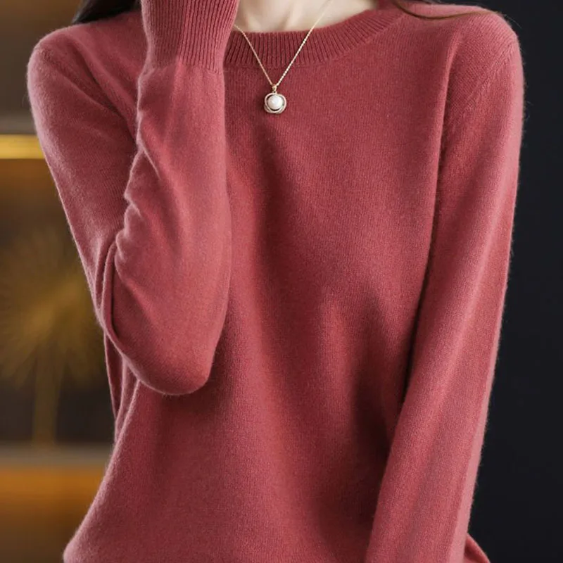 thumbnail image 1 of Suéteres de otoño e invierno para mujer, jerseys de punto ajustados con cuello redondo, ropa interior de color liso, suéter femenino, camisetas casuales, 1 of 5