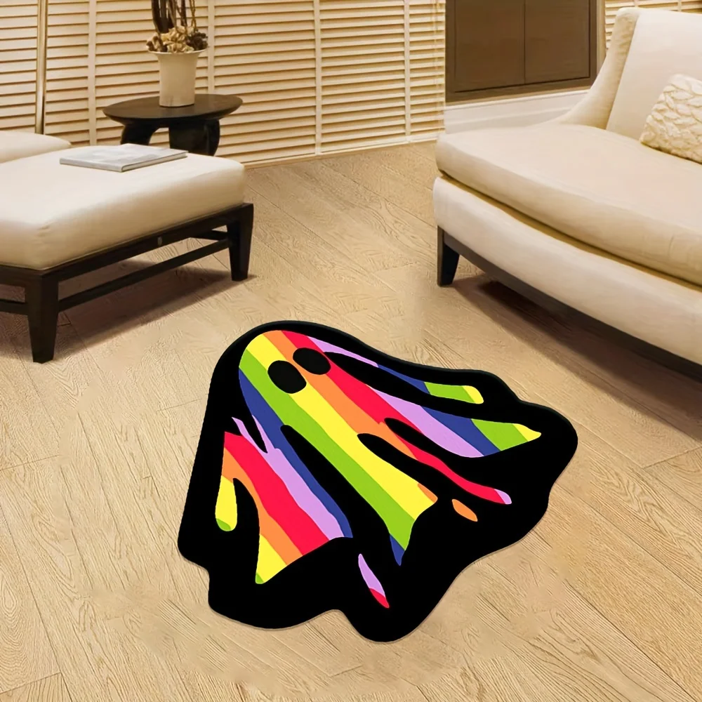 

Halloween Rainbow Ghost Pattern Area Rug Cartoon Decorative Blanket Household Bedside Blanket Irregular Soft Non-slip Floor Mat