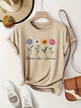 Women's Casual Short Sleeve T-Shirt - Retro Floral Print , Soft Stretch Round Neck Top, Cute T Shirts, Playful Graphic Tee 1