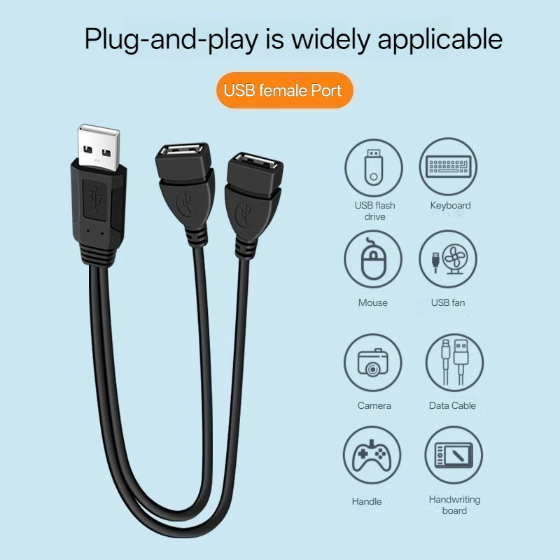 NNBILI 고품질 USB 2.0 케이블 USB 이중 분배기 어댑터 케이블 1:2 암-USB 2 수 전원 연장 케이블