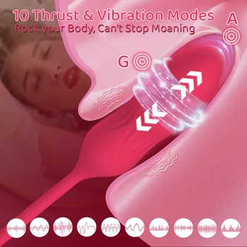 Thrusting Rose Vibrator Female Sex Toy Dildo G Spot Tongue Licking Masturbation Clitoris Stimulator Adult Goods for Silent women 3