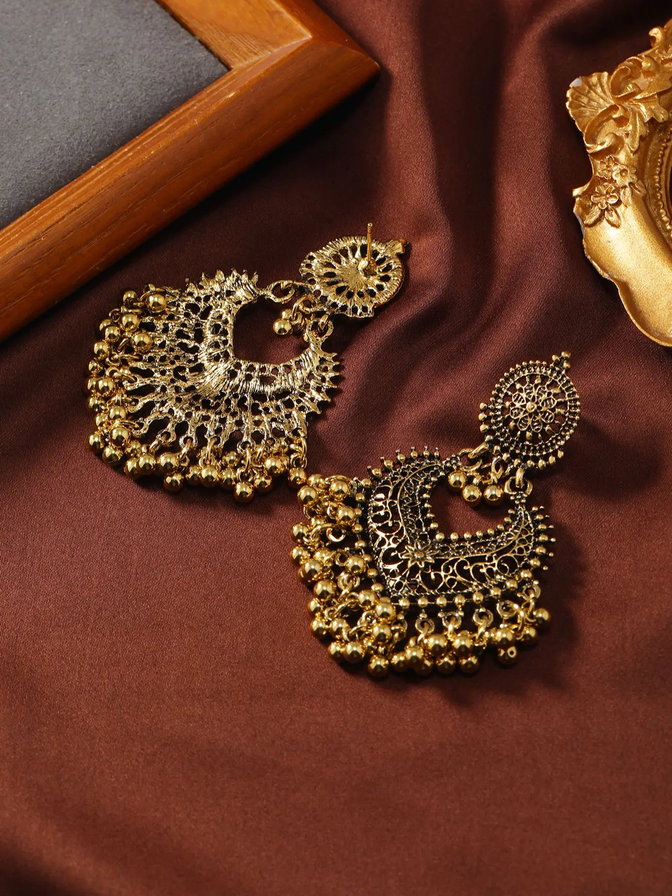 Exaggerated Bohemian Hollow Love Bell Earrings