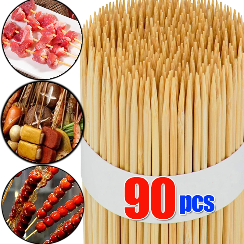90PCS Natural Bamboo Sticks Disposable Food Grade Bamboo Skewer 15/20/25/30cm Fruit Barbecue Camping Party Tools Kitchen Supply barbecue skewers