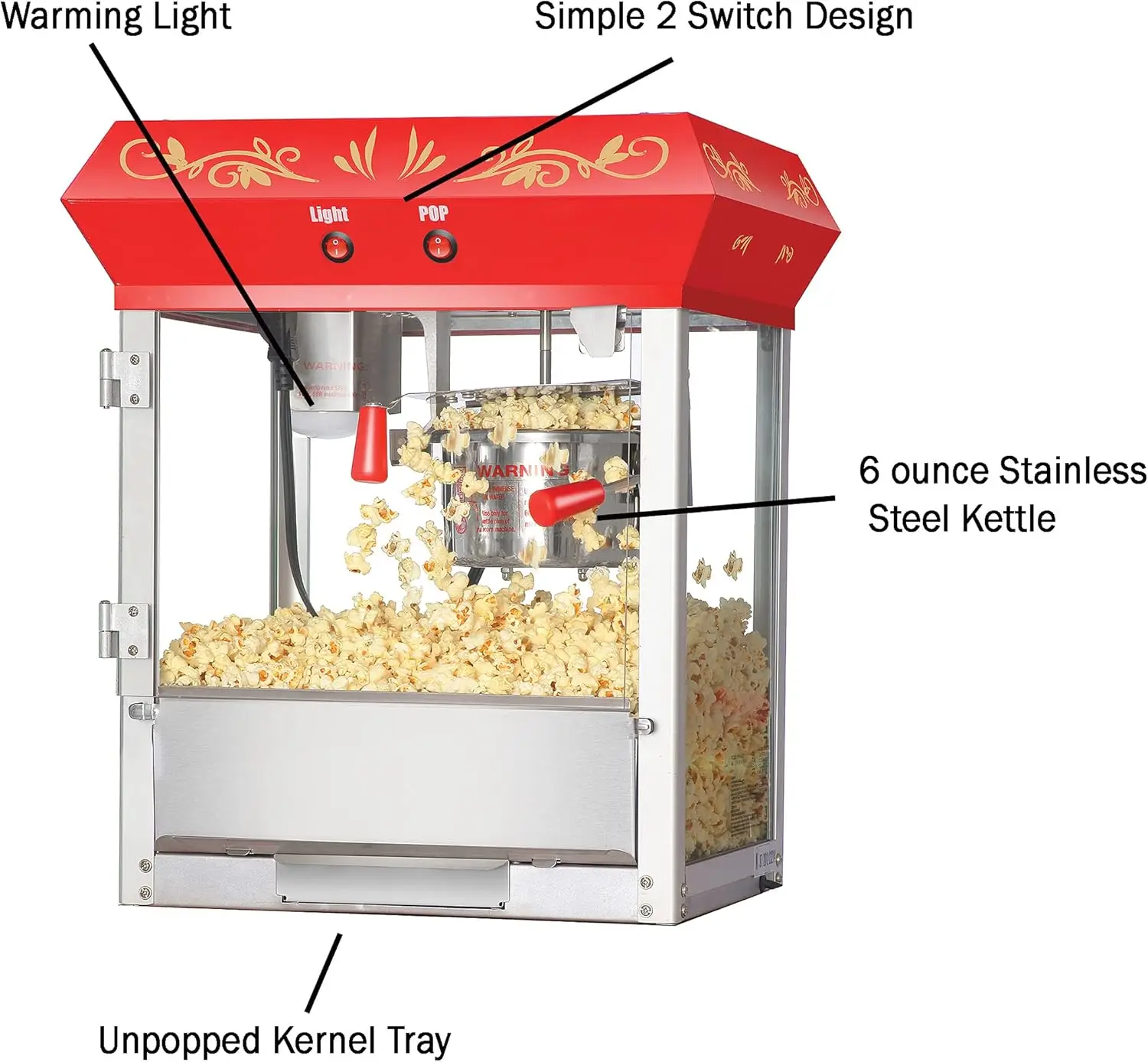 Popcorn Machine-1.5-Gallon Countertop Popper with 6-Ounce Kettle