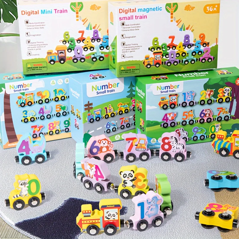 Wooden Magnetic Train Puzzle Set: Colorful Cartoon Design, Enhances Early Learning and Cognitive Skills