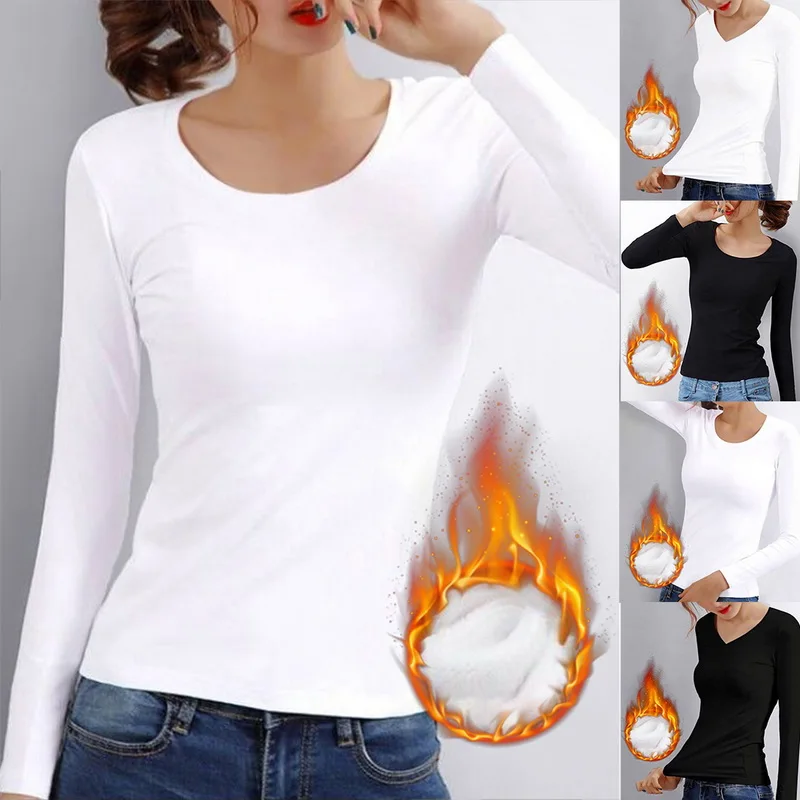 O Neck Long Sleeve Shirt Women Winter Bottoming Shirt  Cropped Tops 2022  Black Casual  Slim Basic Woman Veet T Shirts_voghion.com