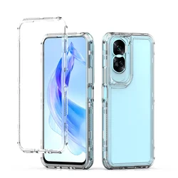 Hybrid Armor Shockproof Phone Case with Hard Plastic Frame and Transparent TPU Back Cover for Honor 90 Lite (Clear)