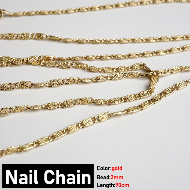 Nail Chain 0.8mm/1.0mm/50cm Rose Gold Silver Pixie Stone Decorations Accessory Metal Steel Ball Chain Nail Art Jewelry K-L07