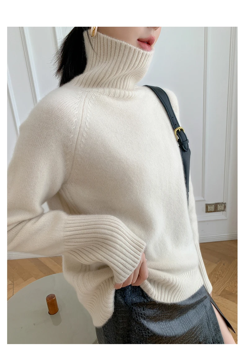 Turtleneck Cashmere Sweater for Women, Loose and Thickened Pullover, Lazy Wind, Korean Version, Heavy Autumn and Winter 2