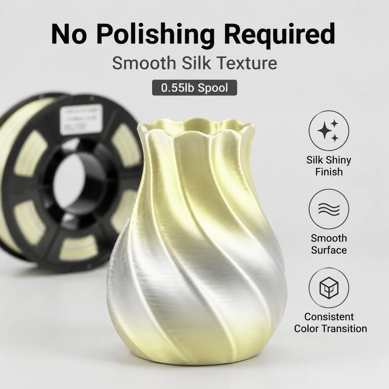 실크 그라데이션 PLA 3D 프린팅 필라멘트 1.75mm 250g 싱글 롤 오렌지 화이트 옐로우 화이트 그라데이션 FDM 3D 프린터 3D 펜 호환