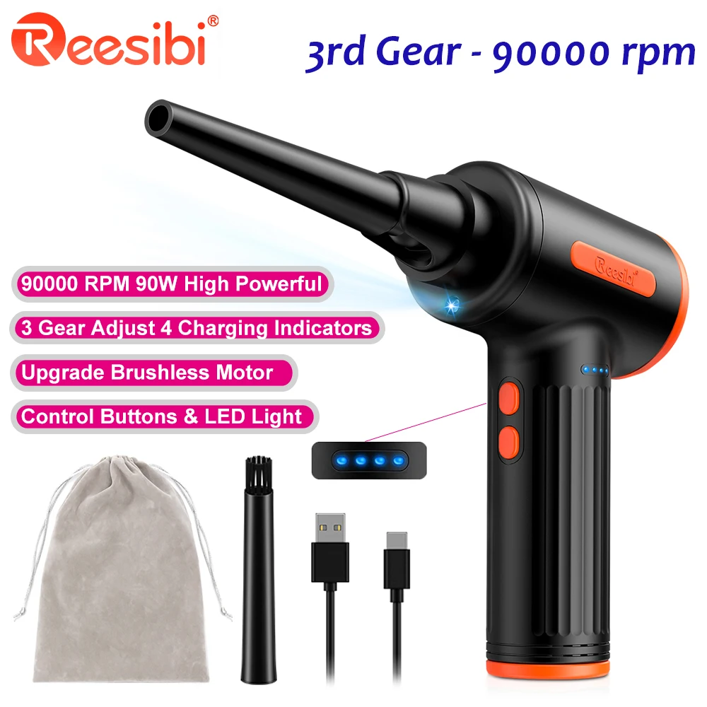 Reesibi 90000RPM Air Duster Electric Cordless Air Blower Compressed Air