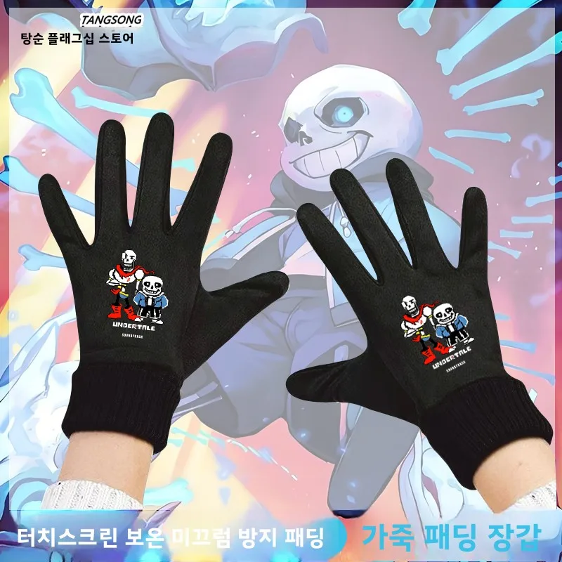 Undertale Collaborative Skeleton Brothers 겨울 양털 안감 사이클링 장갑 유니섹스 터치스크린 호환 중간 두께