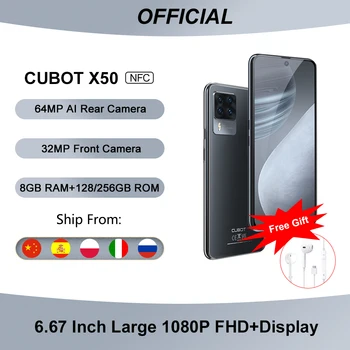 Cubot X50 Smartphone 8GB RAM 128/256GB ROM 64MP Quad Camera 6.67" FHD+ Screen 32MP Selfie NFC Global 4G LTE Mobile Phone 4500mAh 1