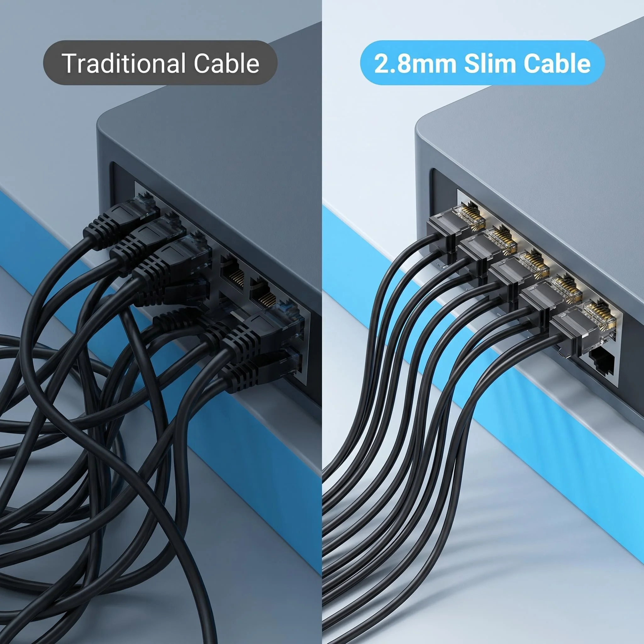 24팩 CAT6A 슬림 RJ45 숏 이더넷 케이블, 2.8mm 외경 순수 구리 10Gbps 고속 네트워크 패치 코드 (가정용 배선 스위치용)