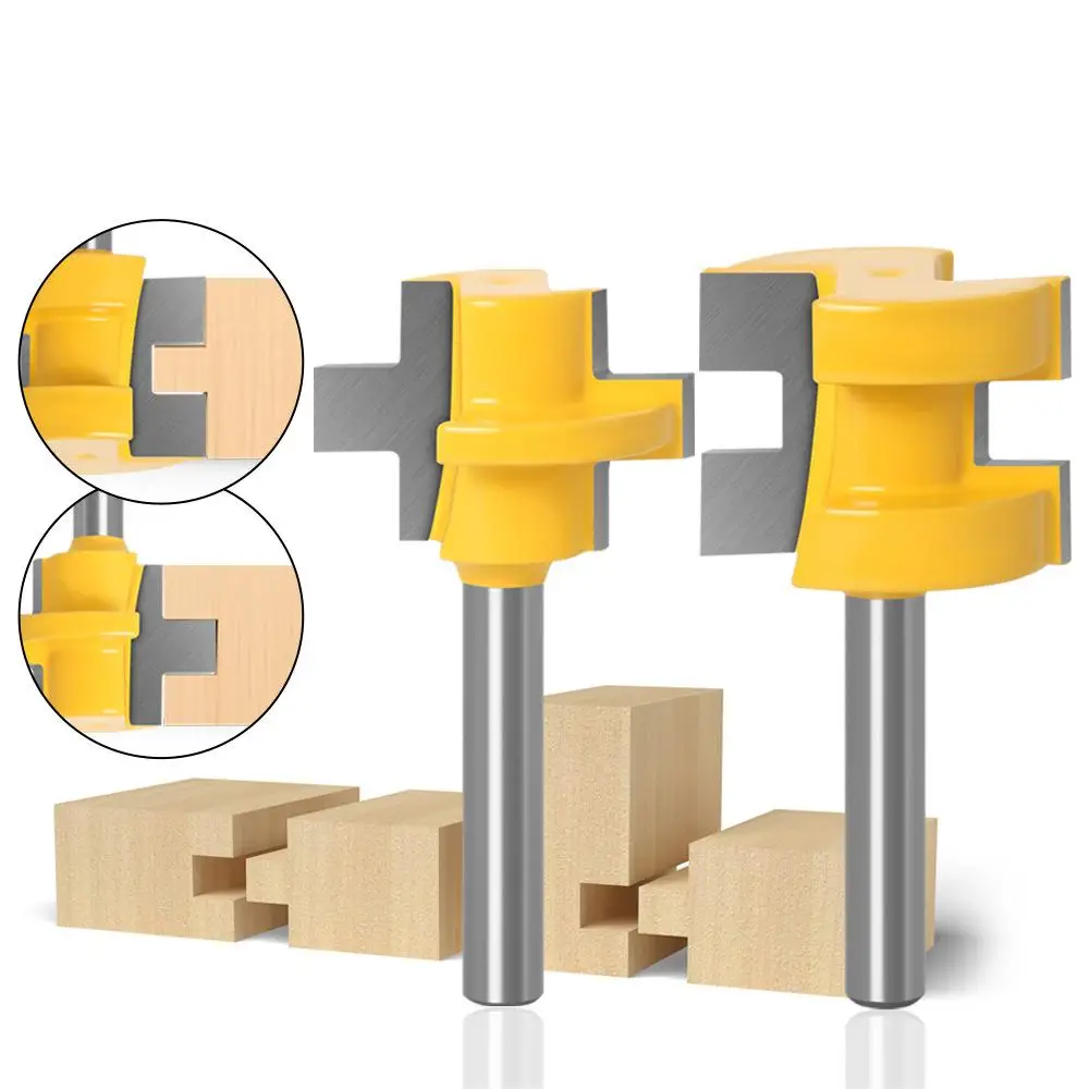 

2pcs 1/4"6mm Shank T-Slot Tenon Milling Cutter Carving Knife Router Bits for Wood Square Tooth Tenon Wood Tool Woodworking Tools