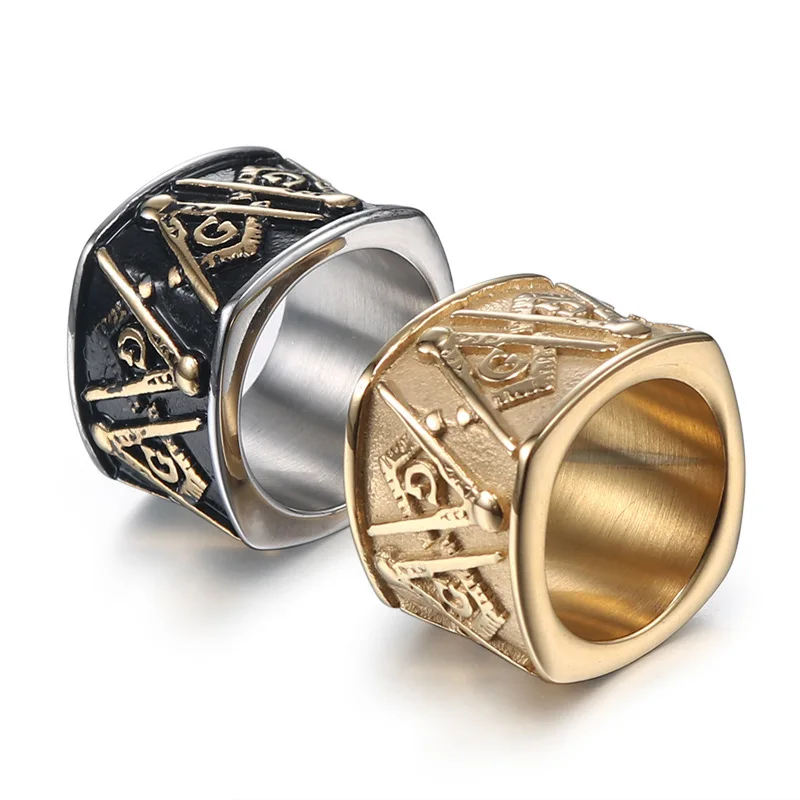 

Модные ювелирные изделия Freemason, мужские золотые кольца из титановой стали в стиле ретро с масонским логотипом, кольца из нержавеющей стали 316L для мужчин и женщин