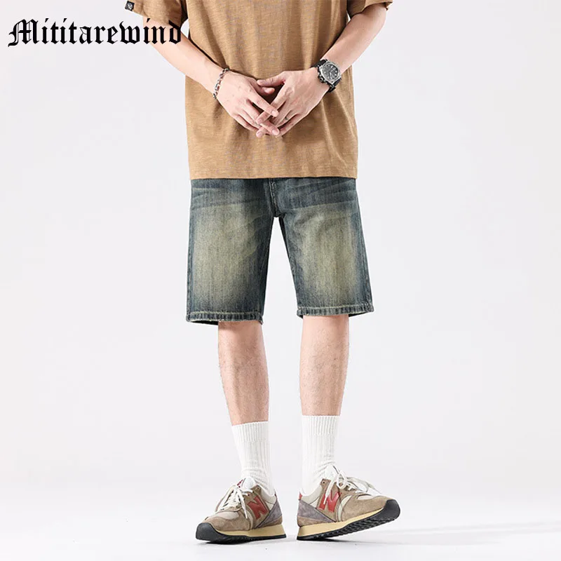 

Wash Distressed Men's Denim Shorts Hip Hop Casual Loose Baggy Straight Jeans High Street American Style Knee Length Trendy Y2k