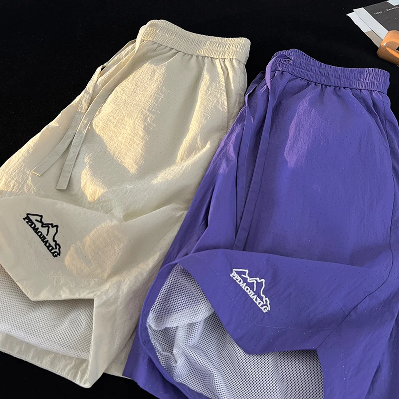 Multi-coloured Quick Dry Shorts Men Streetwear Tide Loose Fitness Sweatpants Ice Mesh Lining Casual Shorts