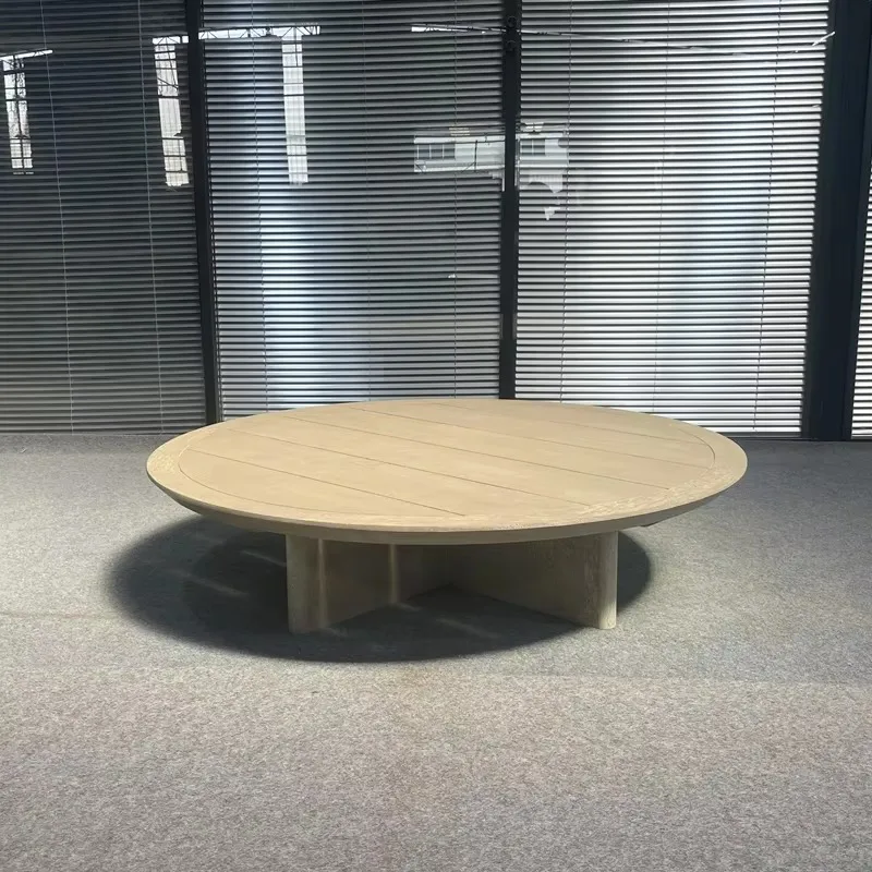 Factory sells well outdoor teak round tea table villa garden courtyard solid wood sofa coffee table hotel patio luxury furniture