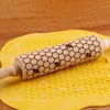 1pc 13.7in 20 Grids Christmas Wooden Embossed Rolling Pin For Pastry Baking Tools,Leaf Hive Deep Engraving Cookies Stamp Tool 4
