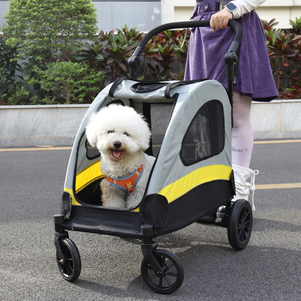 Foldable Portable Dog Stroller with Adjustable Handle