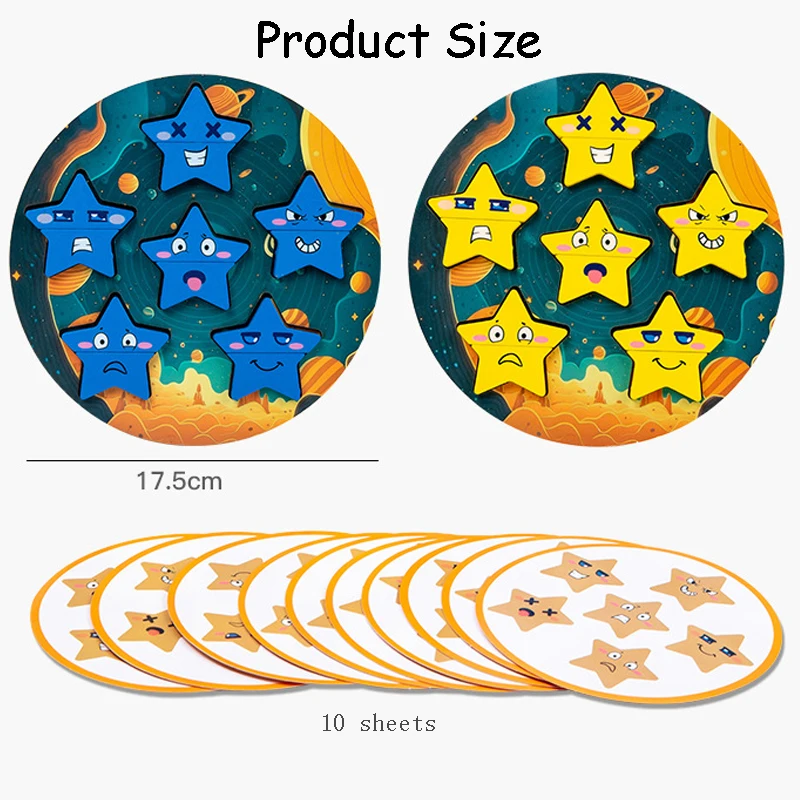 Star Expression Matching Puzzles Montessori Toys Social Board Games Emotion Puzzles Face Change Educational Wooden Toys for Kids 6