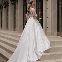 Beautiful Lace Printing Women Wedding Dresses Long Sleeves Vintage Bridal Gowns Shiny Decal Design Vestidos De Novia Customized 2
