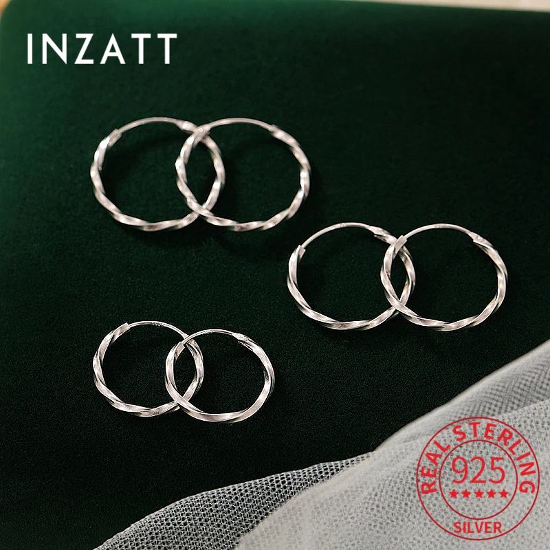 INZATT Real 925 Sterling Silver 10/12/14/16/18/20/30/40/50/60mm Thread Circular Hoop Earrings for Women Classic Fine Jewelry