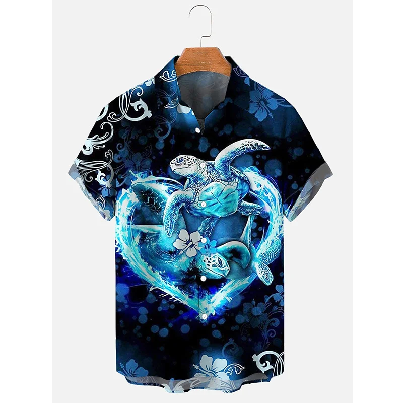 Camisetas gráficas de animales marinos para hombres, ropa con impresión 3D, camisas hawaianas de playa, camisetas de manga corta Y2K, ropa vintage, blusa con solapa