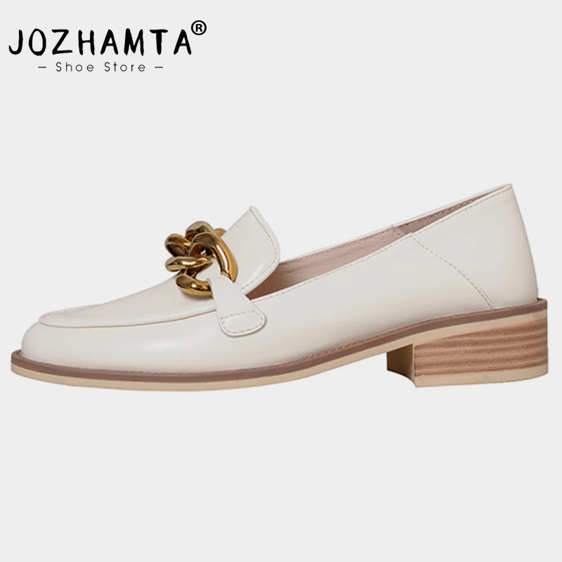 

JOZHAMTA Size 34-43 Real Leather Women Pumps 2023 Spring Fashion Thick Heels Shoes Woman Loafers Casual Office Lady Footwear