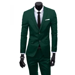 Business Men's Suit 2 Piece Groom Wedding Dress Banquet Classic Solid Color High Quality Blazers Coat Pants Jacket Trousers Set