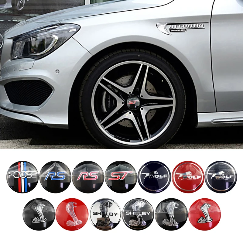 4PCS 56mm Car Wheel Center Sticker Hub Decal Embleml for Ford Foose RS ST Wolf Shelby Everest Kuga Explorer Fiesta Mustang Focus