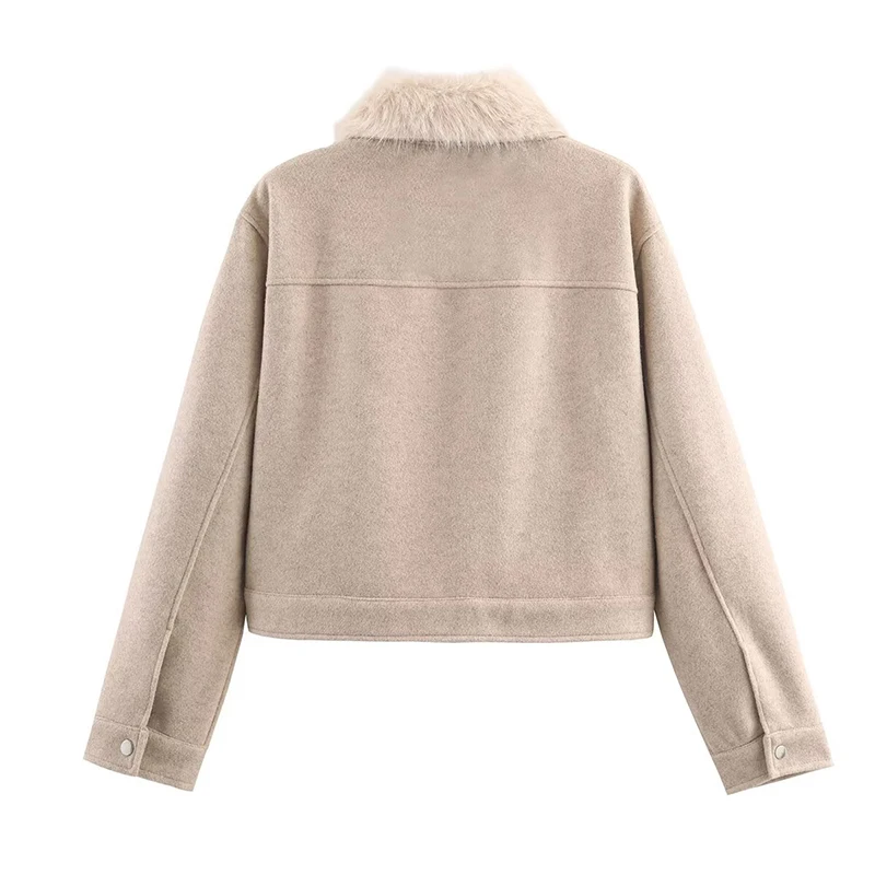 Chic Elegant Faux Fur Collar Women's Coat Single Breasted Winter Jackets Women 2025 Autumn Street Casual Lady New Outerwear ﻿