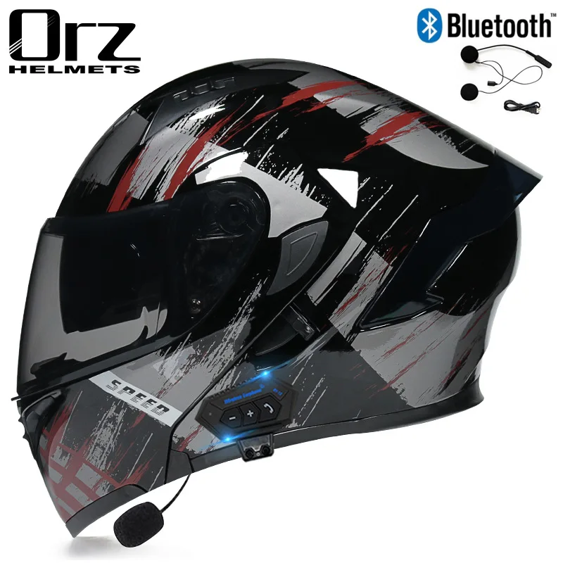 Flip Up Casco Moto Da Corsa Bluetooth Doppia Lente Full Face Cascos Para Moto Dot Approvato Kask Capacete Moto Casque Casco