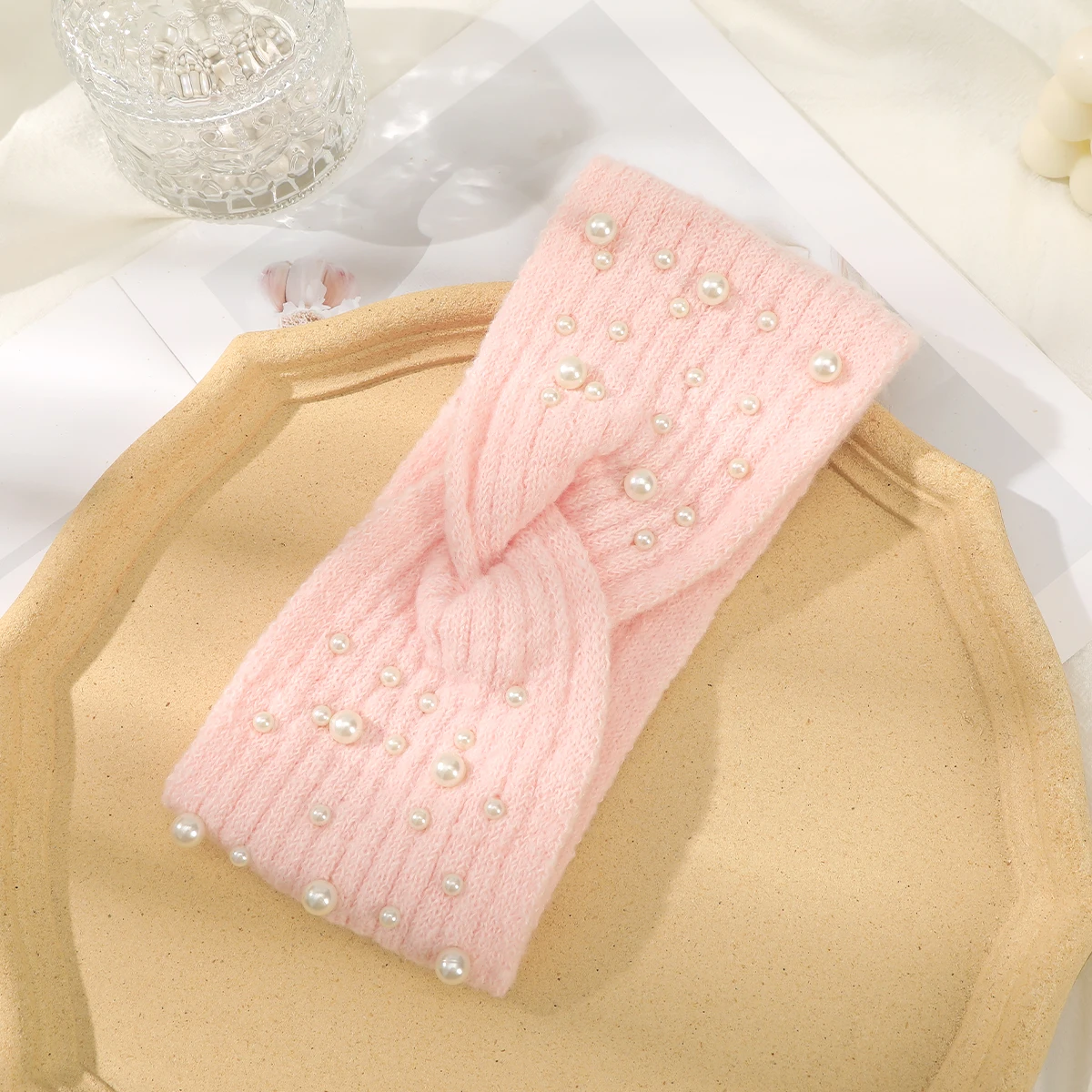 Autumn Winter Turban Bandage For Women Cold-Proof Knitted Wool Hairbands Headband Bandana Fashion Korean Pearl Hair Accessories