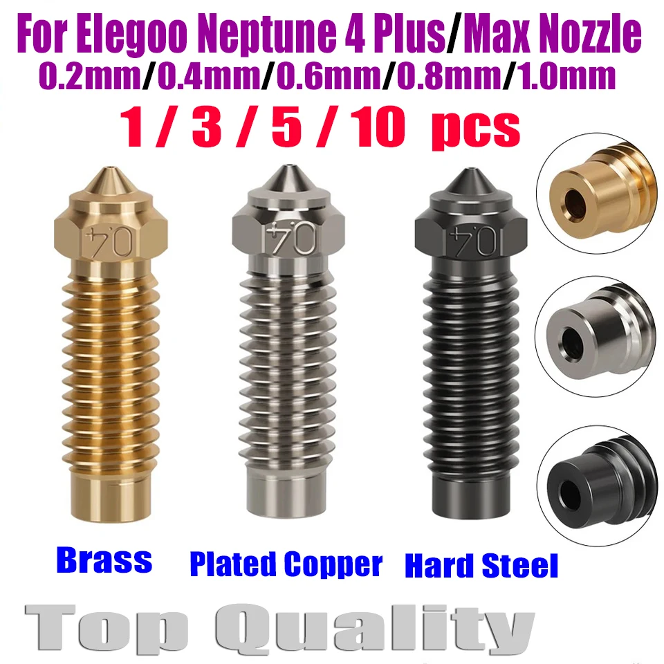 Für elegoo neptune 4 plus düse hoch geschwindigkeit düsen für elegoo neptune 4 max düse 0,4 0,6mm messing kupfer beschichteter gehärteter stahl