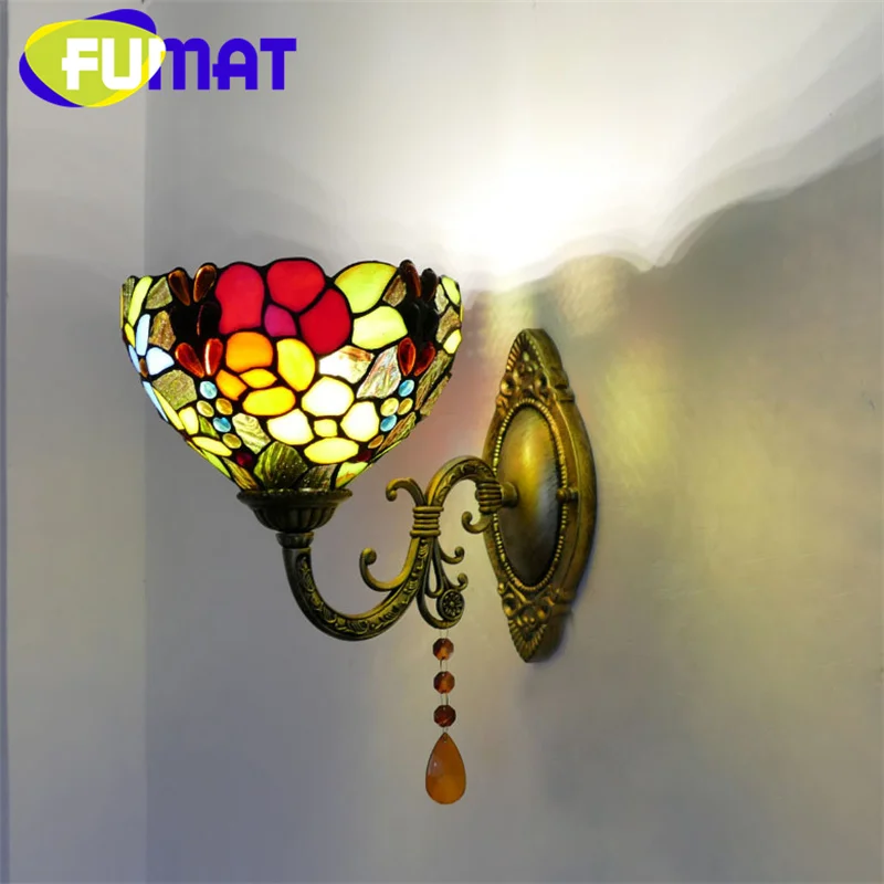 

FUMAT Tiffany style retro crystal stained glass 8 inch wall lamp for living room bedroom bed cafe study sconce light LED decor