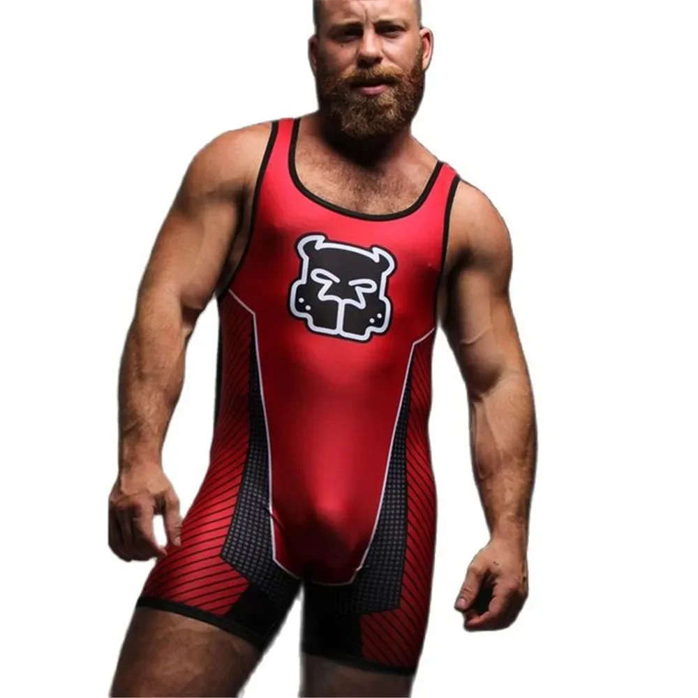 Summer Men's Wrestling Singlets Suits One-piece Powerlifting Sleeveless Gym Sport Fitness Clothing Boxing Tight Singlet Suit 3