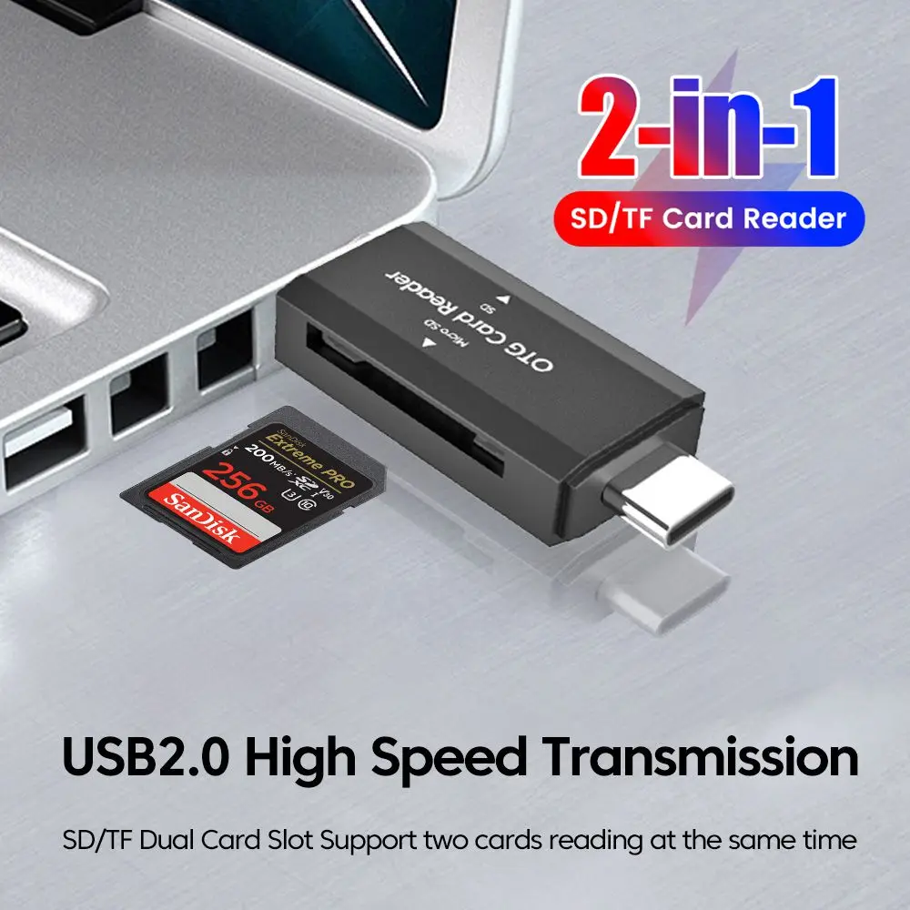 PC 노트북 액세서리 용 SD TF 카드 리더기에 미니 USB 유형 C 고속 데이터 전송 2 in 1 USB C 카드 리더기 스마트 메모리