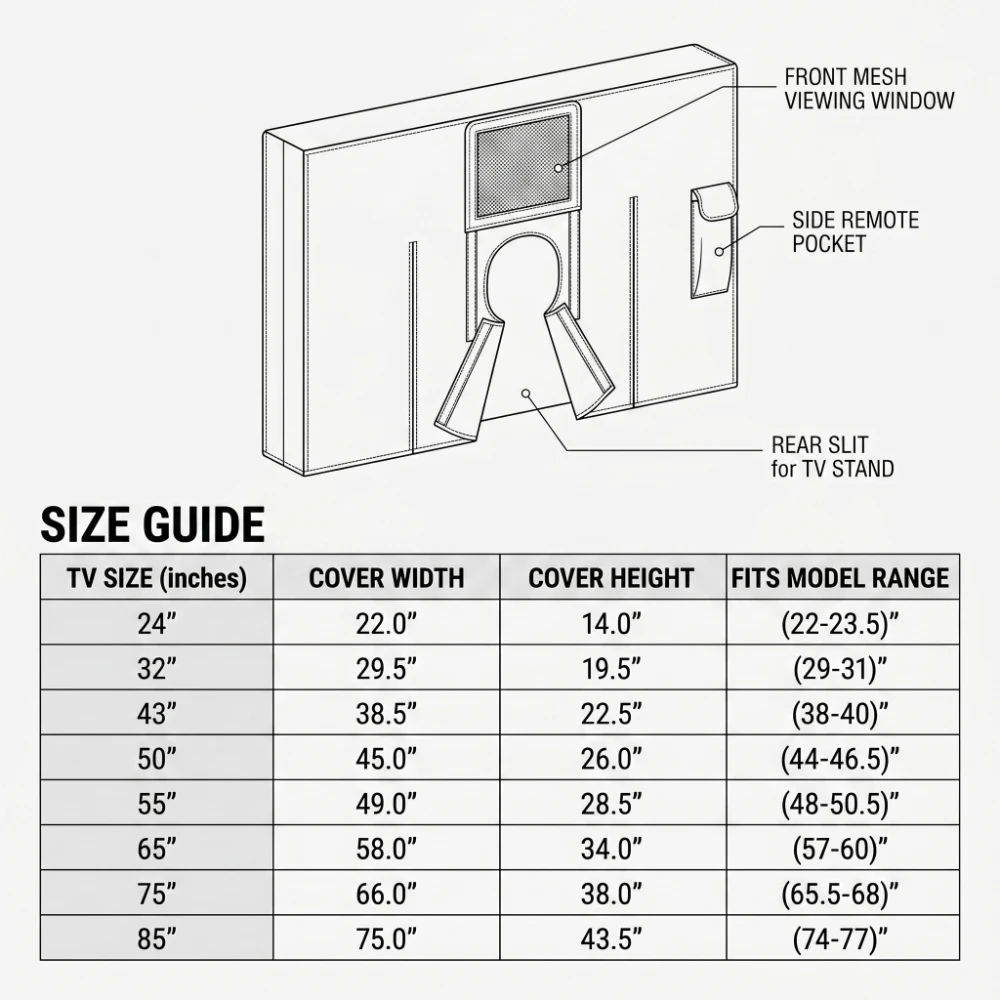 Weatherproof Protective TV Screen Cover for Outdoor Use - 600D Beige Fabric