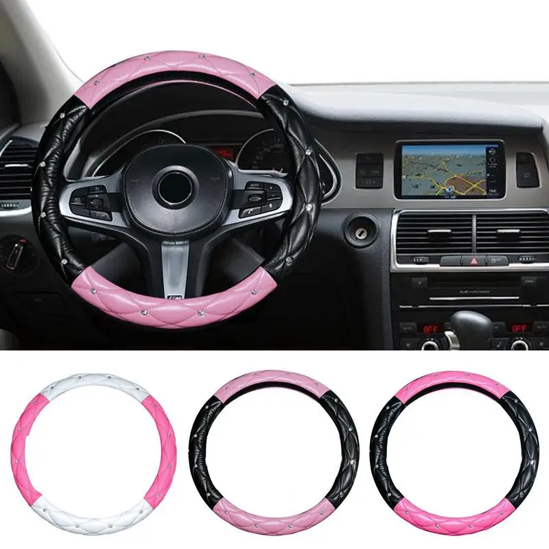 

Sparkly Steering Wheel Cover Universal Car Anti Slip PU Leather Steering Wheel Cover Breathable Soft Steering Wheel Protector
