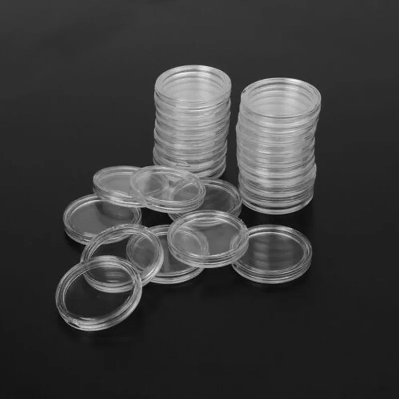 100pcs 28mm Transparent Plastic Coin Holder Coin Collecting Box Case For Coins Storage Capsules Protection Boxes Container Cases