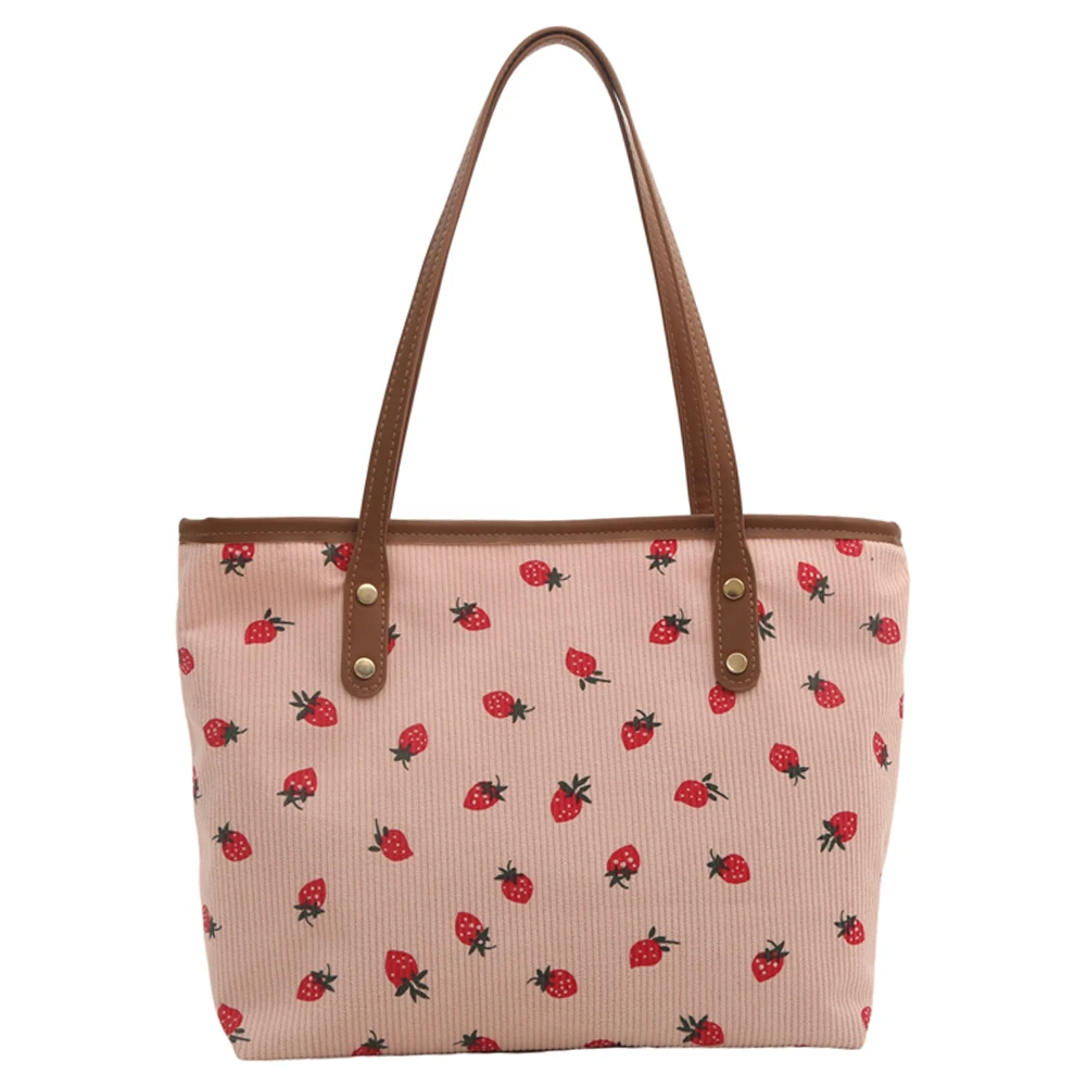 

Женская сумка-тоут с клубничным принтом, вместительный трендовый вельветовый тоут, шикарная уличная дорожная сумка-хобо