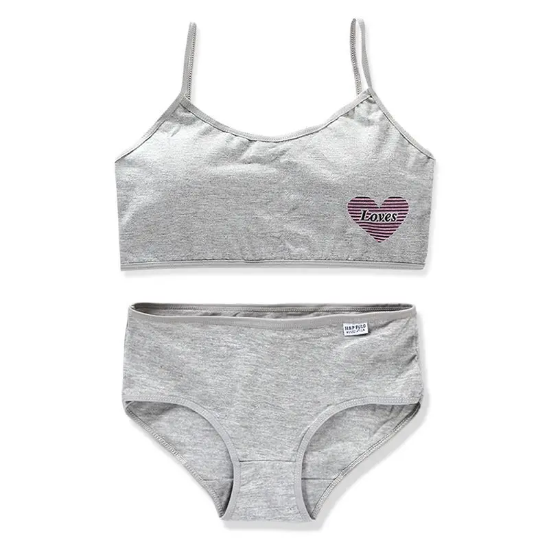 Teens Girls Sports Bra Puberty Gym Underwear Wireless Teenager Briefs Cotton Young Girls Training Bra Set