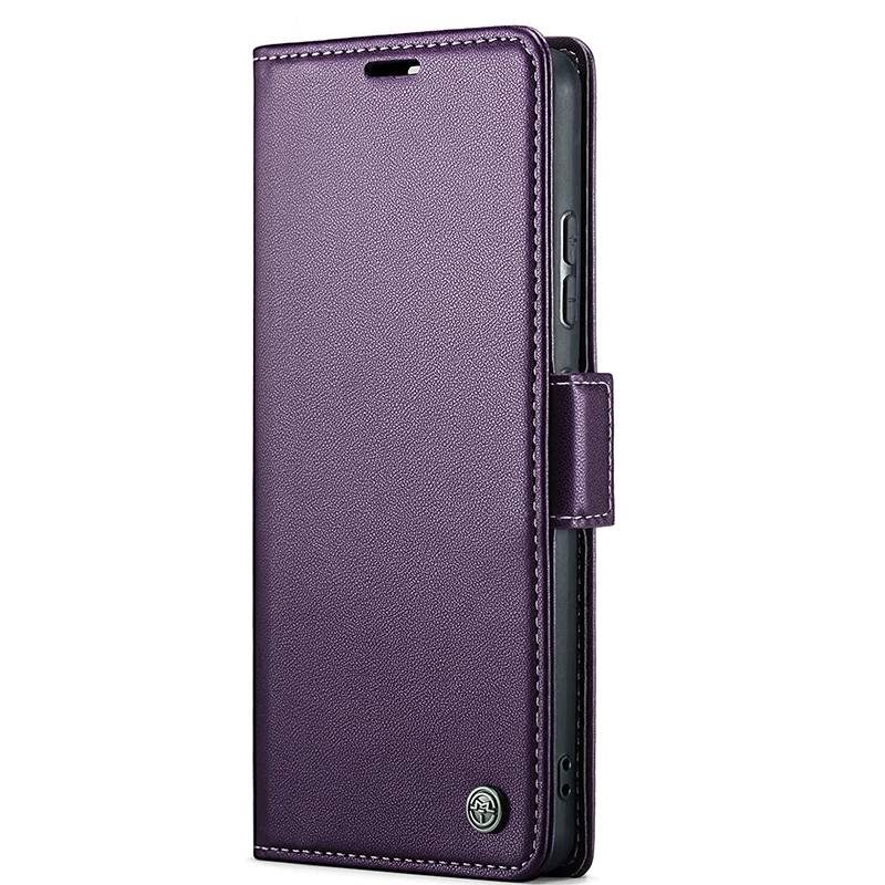 Leather Flip Wallet Case with Side Buckle Closure